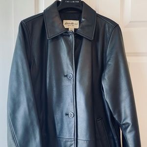 Eddie Bauer Men’s Leather Winter Jacket; Black leather; Large